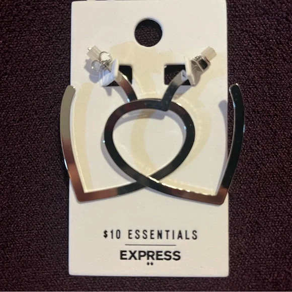 Express Silver Heart Hoop Earrings - New With Tags - Picture 4 of 7